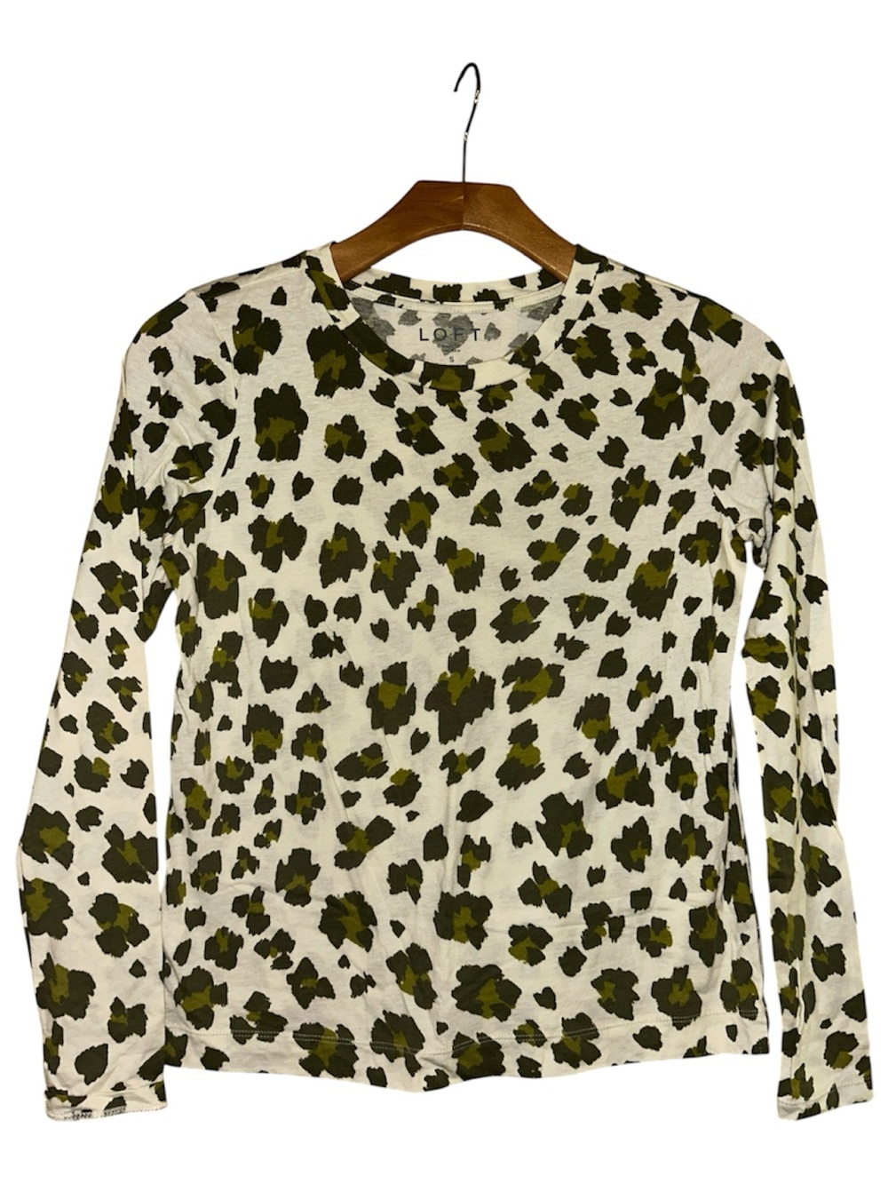 LOFT Olive & Cream Leopard-Print Long Sleeve Tee